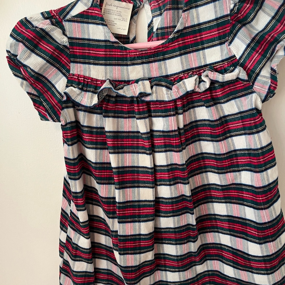 First Impression holiday plaid dress -24 months